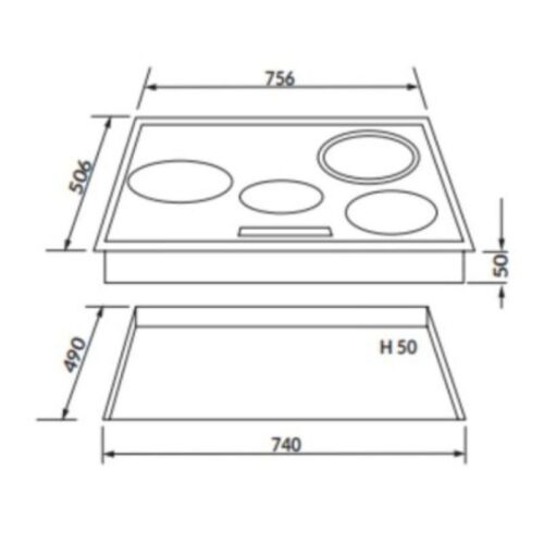 Kích thước bếp điện 4 vùng nấu Rosieres RVEF74IN