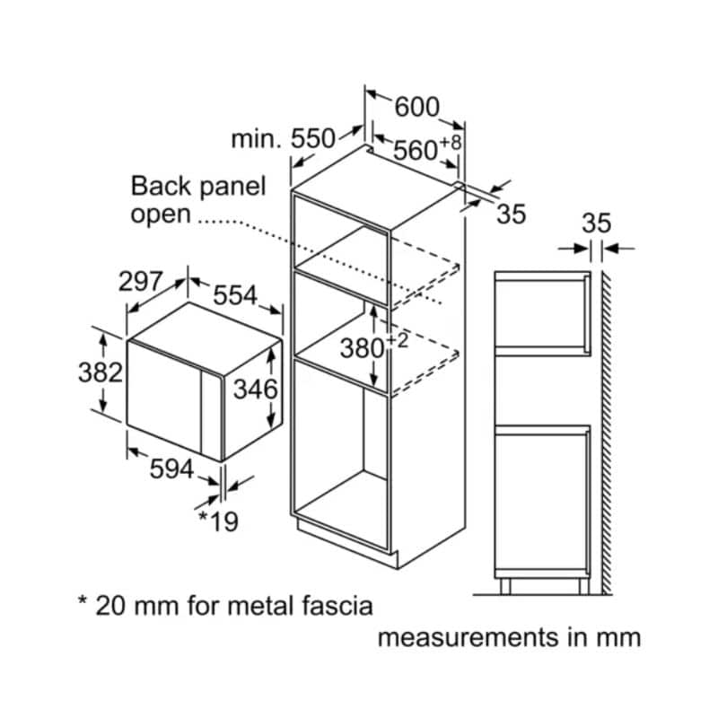 Kích thước Lò vi sóng âm tủ Bosch BFL524MS0 Kích thước Lò vi sóng âm tủ Bosch BFL524MS0