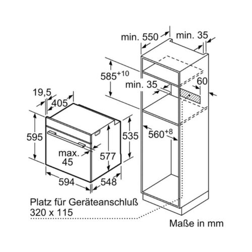 Kích thước lò nướng kèm hấp Bosch HSG636BS1