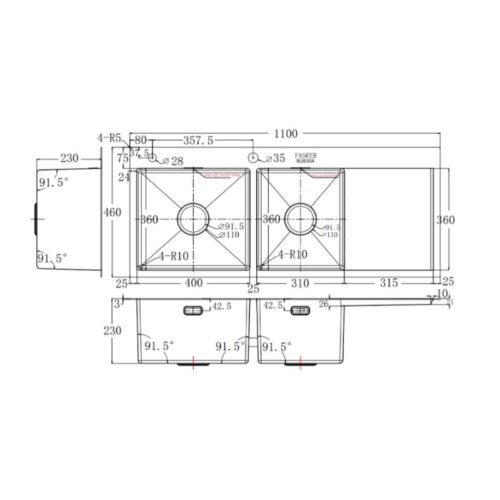 Kích thước Chậu rửa bát Faster FS 11046HMS