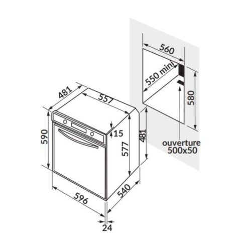 Kích thước lò nướng đa năng 5 chức năng Rosieres RFI 4064 MIN