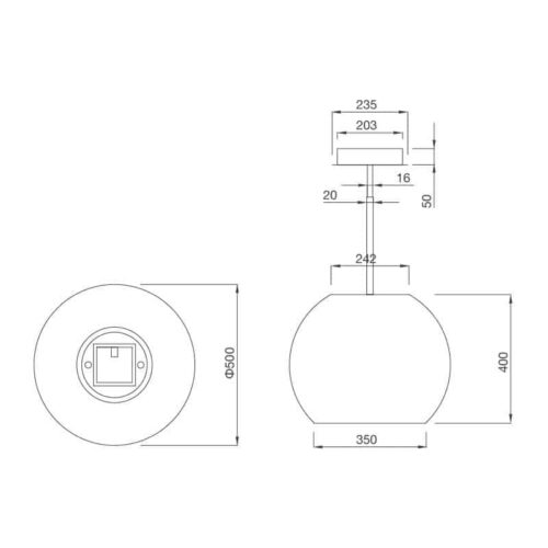 Kích thước máy hút khử mùi đảo MALLOCA Sphera white-I001W