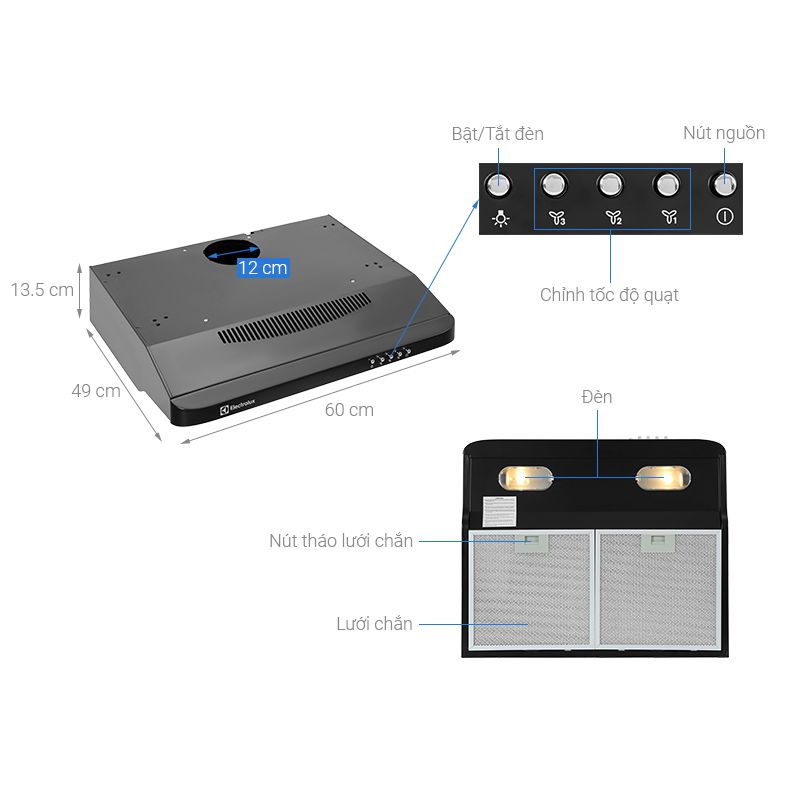 Kích thước máy hút mùi Electrolux EFT6032K Kích thước máy hút mùi Electrolux EFT6032K