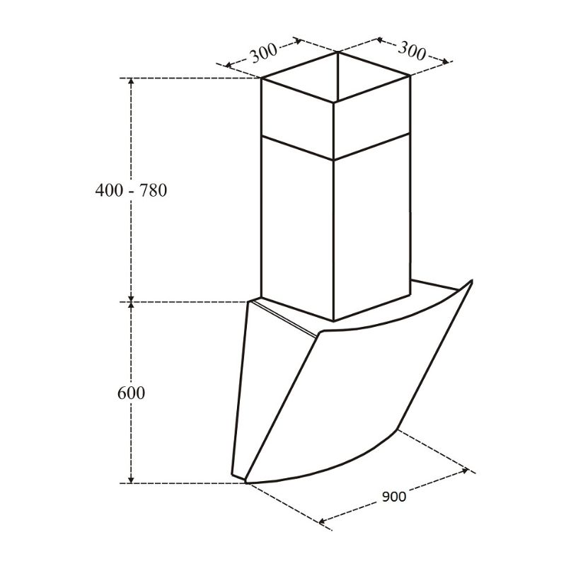 Kích thước máy hút mùi gắn tường Faster FS90CG(Trắng) Kích thước máy hút mùi gắn tường Faster FS90CG(Trắng)