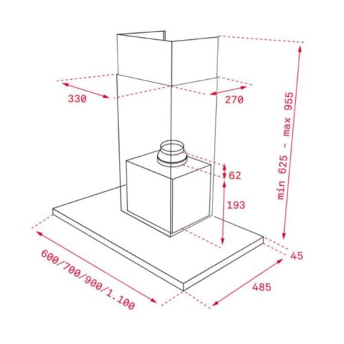 Kích thước của Máy hút mùi áp tường Teka DPL 786 T (replace DLH 786 T)