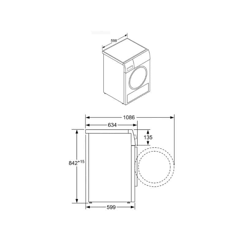 Kích thước máy sấy quần áo Bosch WTX87E40 Kích thước máy sấy quần áo Bosch WTX87E40