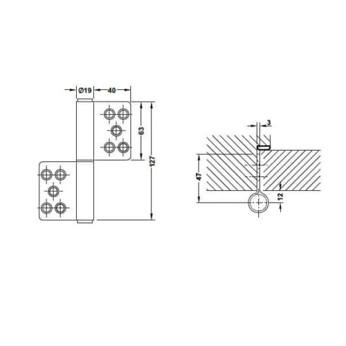 Kích thước của Bản lề nâng hạ 80Kg Hafele 926.13.903