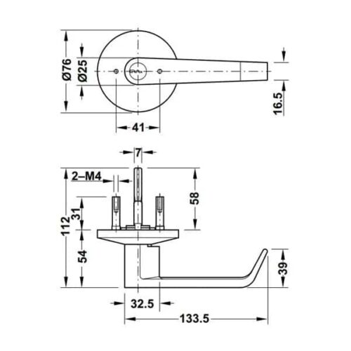 Tay nắm gạt Hafele 911.54.002 3 Kích thước của Tay nắm gạt Hafele 911.54.002
