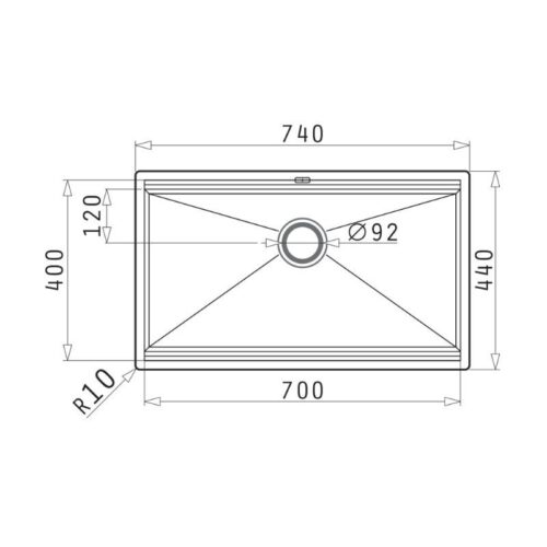 Kích thước chậu rửa bát 1 hố Elica Pyramis Zeus 0101061901