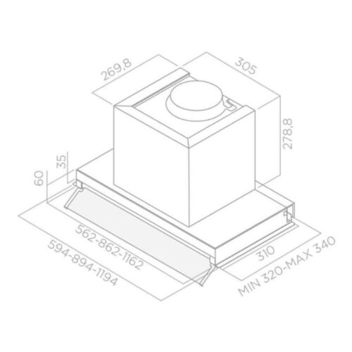 Kích thước máy hút mùi âm tủ Elica PRF0114760