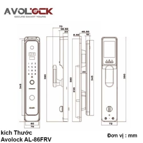 Khóa cửa thông minh Avolock AL-86FRV-Grey 3 Kích thước khóa cửa thông minh Avolock AL-86FRV-Grey