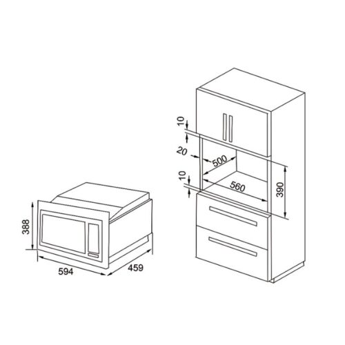 Lò nướng âm tủ Lorca TA 908 5 Kích thước lò vi sóng kết hợp nướng Lorca TA 908