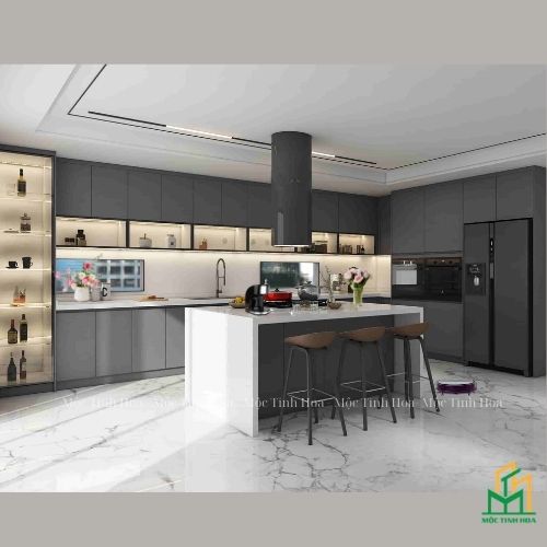 Mẫu tủ bếp nhựa cánh Laminate TBNL02 - Tủ bếp chữ I, hiện đại