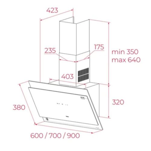 Máy hút mùi áp tường Teka DVT 98660 TOS VG 5 Kích thước máy hút mùi áp tường Teka DVT 98660 TOS VG