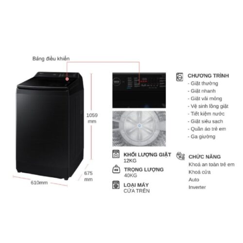 kich thuoc may giat samsung inverter 12 kg wa12cg5745bvsv cua tren
