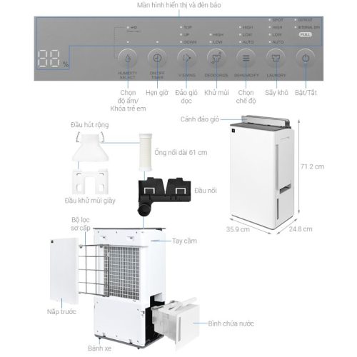 Máy hút ẩm Sharp DW-T30HV-W 6 kich thuoc may hut am sharp dw t30hv w