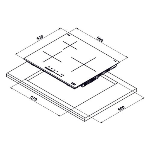 Bếp từ 3 vùng nấu Hafele HC-I6035B 533.09.961 4 size bep tu hafele 533.09.961