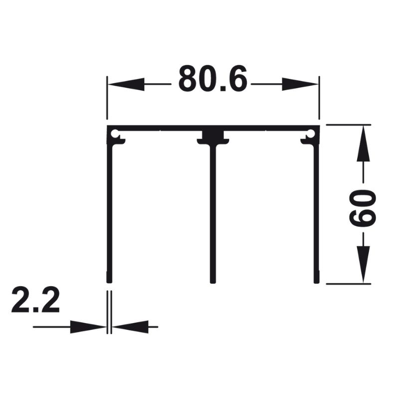 Cấu tạo Aluflex 80 ray đôi trên màu bạc 3m Hafele 403.75.385 Cấu tạo Aluflex 80 ray đôi trên màu bạc 3m Hafele 403.75.385