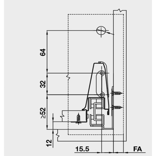 Kích thước ray hộp Hafele 552.77.781