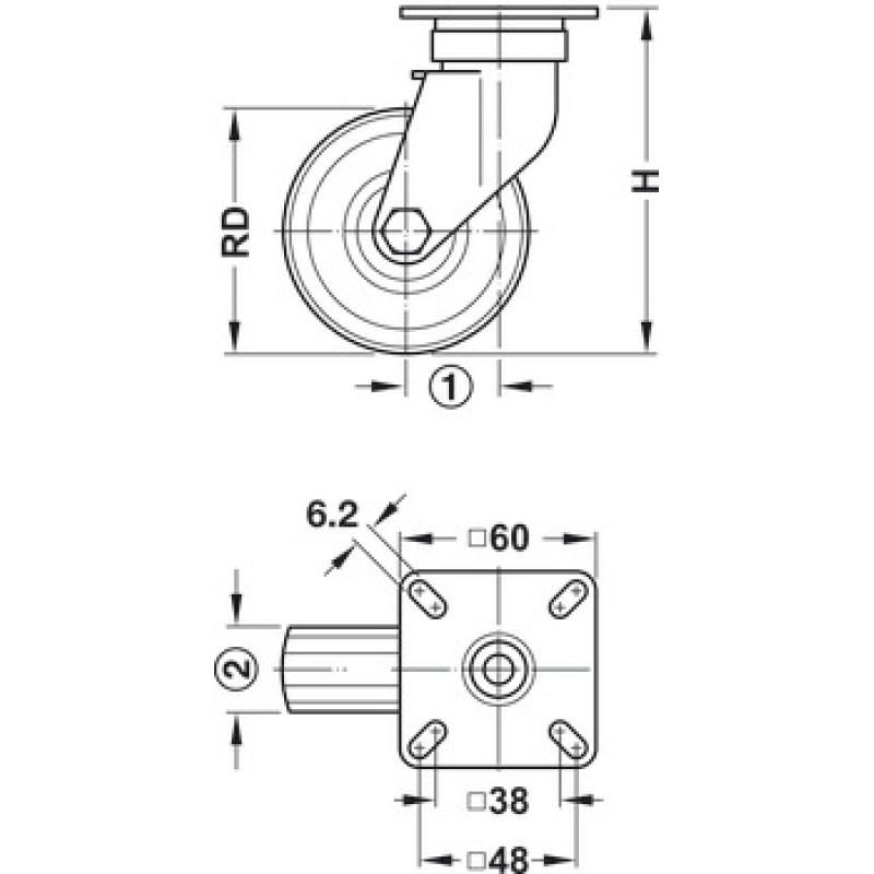 Kích thước bánh xe nội thất Hafele 663.06.910 Kích thước bánh xe nội thất Hafele 663.06.910