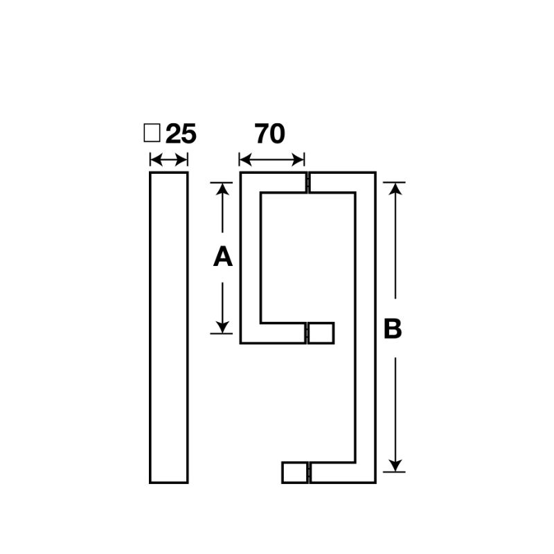 Kích thước tay nắm phòng tắm kính C/C 300 x 500mm Hafele 903.02.251