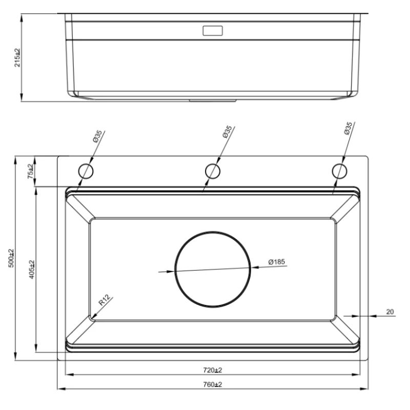 Kích thước chậu rửa bát Nobinox LIRA NJ560D Kích thước chậu rửa bát Nobinox LIRA NJ560D