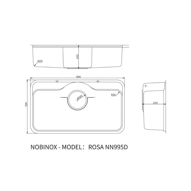 Kích thước chậu rửa bát Nobinox ROSA NN995D Kích thước chậu rửa bát Nobinox ROSA NN995D