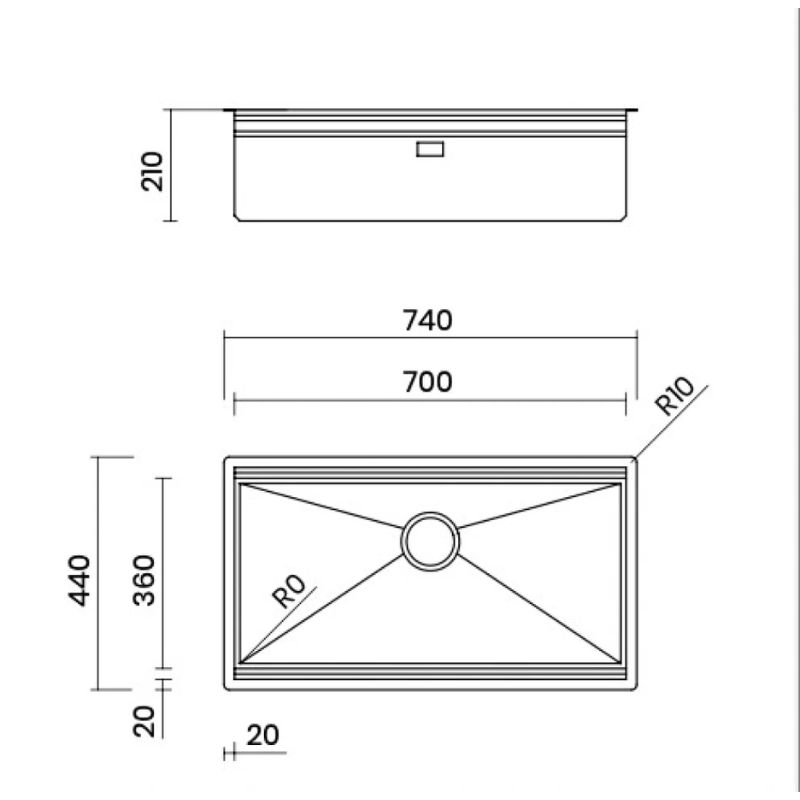 Kích thước chậu rửa bát Nobinox STEP NT644U Kích thước chậu rửa bát Nobinox STEP NT644U