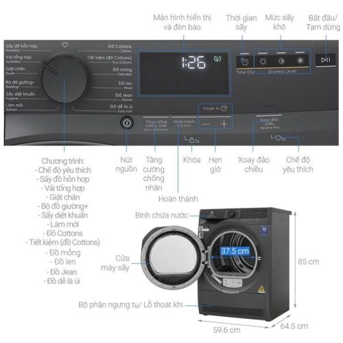 Máy sấy quần áo Electrolux EDH803J5SC 6 Kích thước máy sấy quần áo Electrolux EDH803J5SC