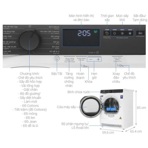 Máy sấy quần áo Electrolux EDH803J5WC 6 Kích thước máy sấy quần áo Electrolux EDH803J5WC