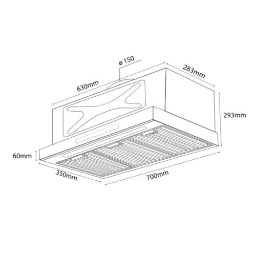 Kích thước Máy hút mùi Kocher Turbo X3D-350D