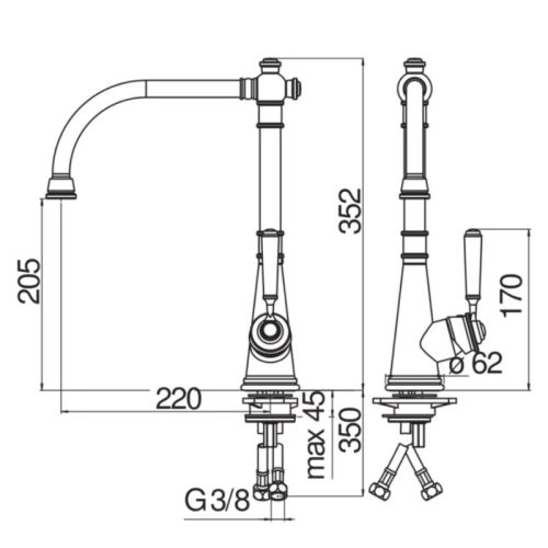 Vòi rửa bát Nobinox CHARLIE NB255C 5 kich thuoc voi rua bat nobinox charlie nb255c