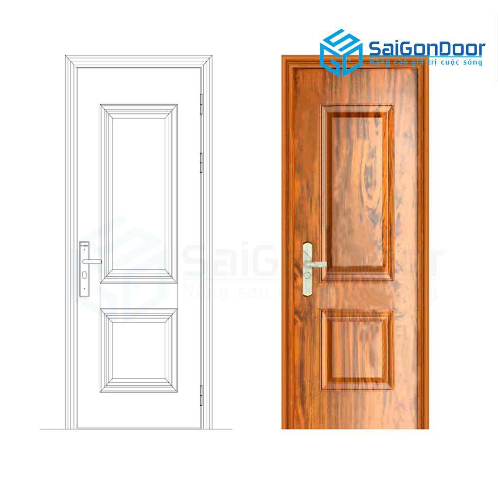 Cửa thép vân gỗ SGD GS1H12 mau vang 3 Cửa thép vân gỗ SGD GS1H12 mau vang