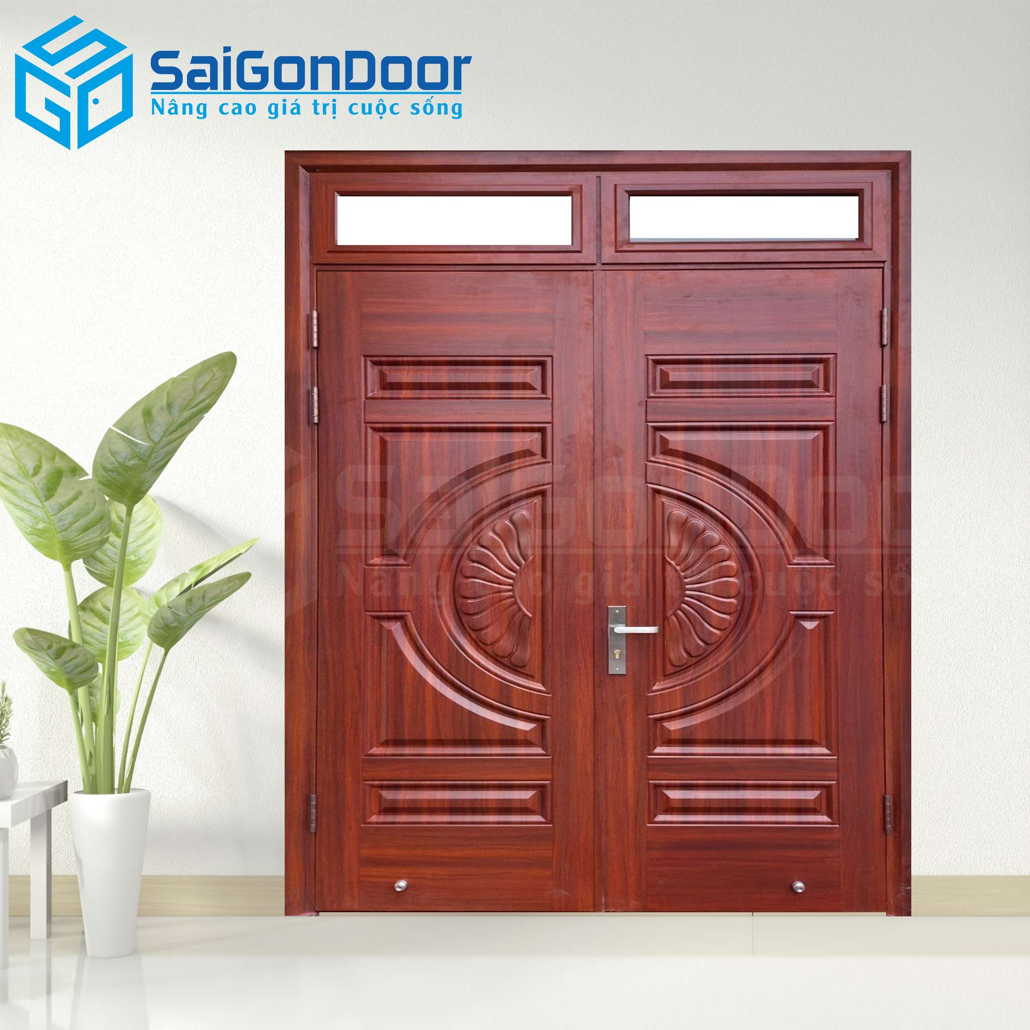Cửa Thép Vân Gỗ SGD-KM.TVG-2C-18 1 Cửa Thép Vân Gỗ SGD-KM.TVG-2C-18