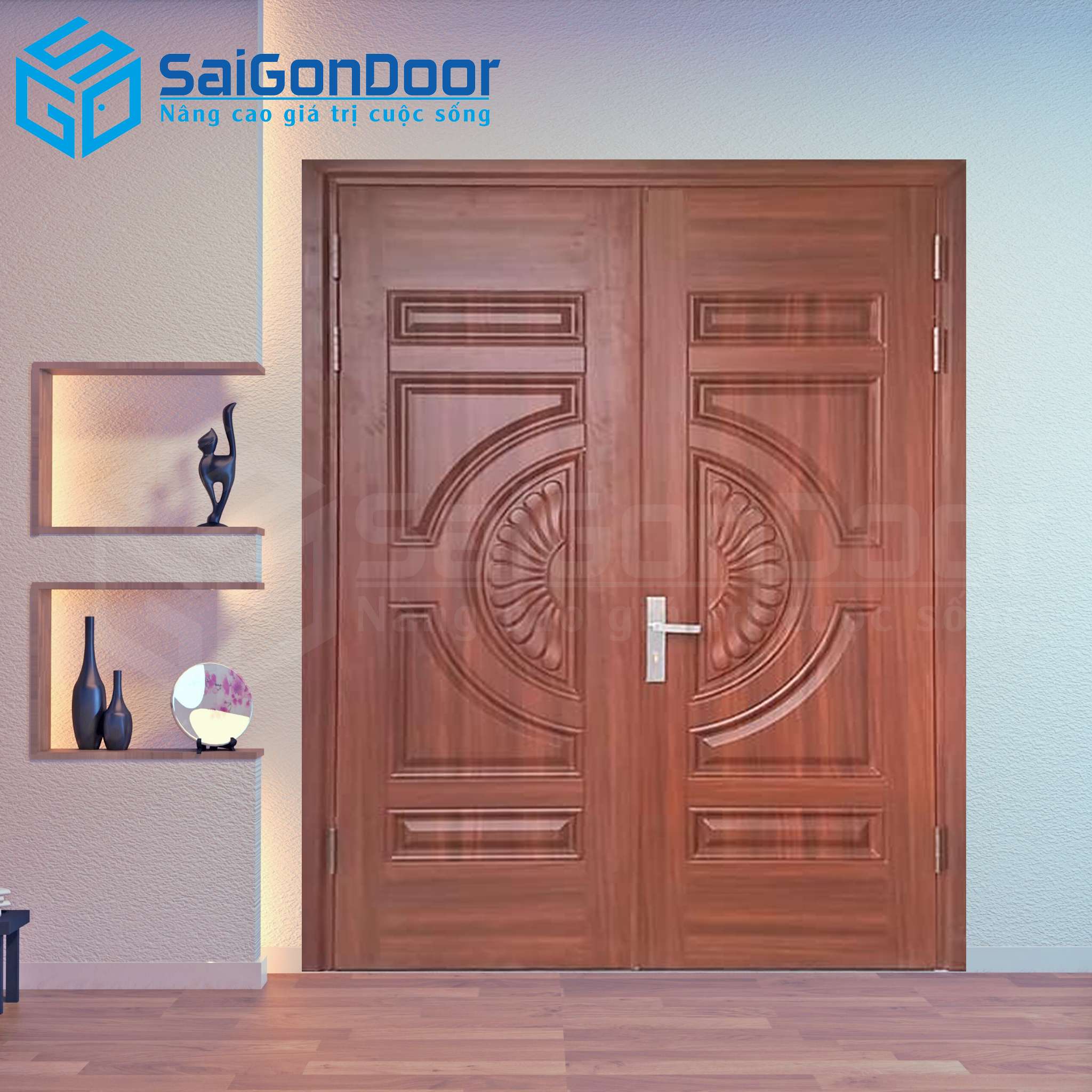 Cửa Thép Vân Gỗ SGD-KM.TVG-2C-5 1 Cửa Thép Vân Gỗ SGD-KM.TVG-2C-5