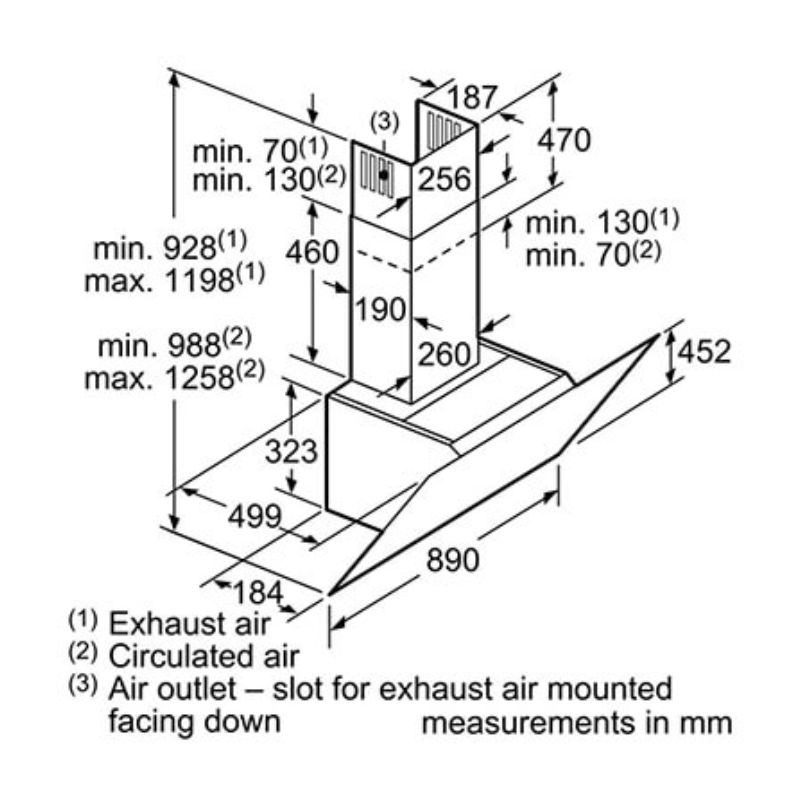 Máy hút mùi gắn tường Bosch DWK97JQ60B 5 Kích thước máy hút mùi gắn tường Bosch DWK97JQ60B
