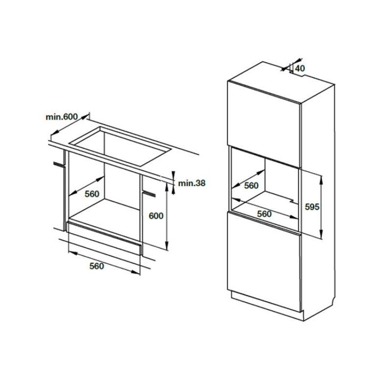 Lò nướng âm tủ Hafele HO-KT60C 534.05.571 6 Kích thước lò nướng âm tủ Hafele HO-KT60C 534.05.571