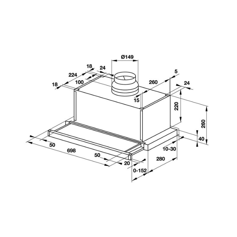 Máy hút mùi âm tủ Hafele HH-SG70A 533.89.021 8 Kích thước máy hút mùi âm tủ Hafele HH-SG70A 533.89.021