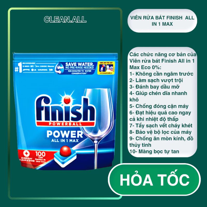 Viên rửa bát Finish AIO Max 100 viên 6 Chức năng viên rửa bát Finish AIO Max 100 viên