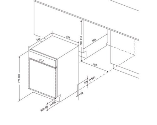 Máy rửa bát 16 bộ Eurosun SMK82EU88G 5 Kích thước Máy rửa bát 16 bộ Eurosun SMK82EU88G