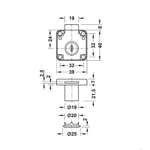 Khóa vuông Econo cửa dày 22mm Hafele 232.01.220 4 Khóa vuông Econo vửa dày 22mm Hafele 232.01.220