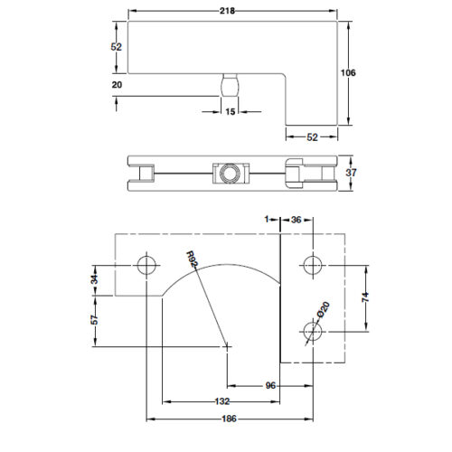 Kẹp kính chữ L Inox bóng Hafele 981.00.663 5 Kích thước của Kẹp kính chữ L Inox bóng Hafele 981.00.663