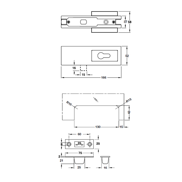 Khóa kẹp chân kính Inox bóng Hafele 981.00.66 4 Kích thước của Khóa kẹp chân kính Inox bóng Hafele 981.00.66