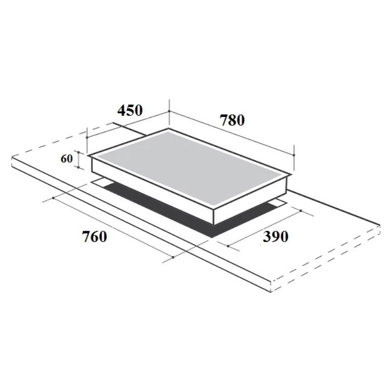 Bếp từ kết hợp hồng ngoại Canzy CZ-ML86GB lắp âm 4 Kích thước bếp từ kết hợp hồng ngoại Canzy CZ-ML86GB lắp âm