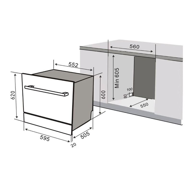 Máy rửa bát bán âm Richborn RBDG6064MQ 6 Kích thước máy rửa bát bán âm Richborn RBDG6064MQ