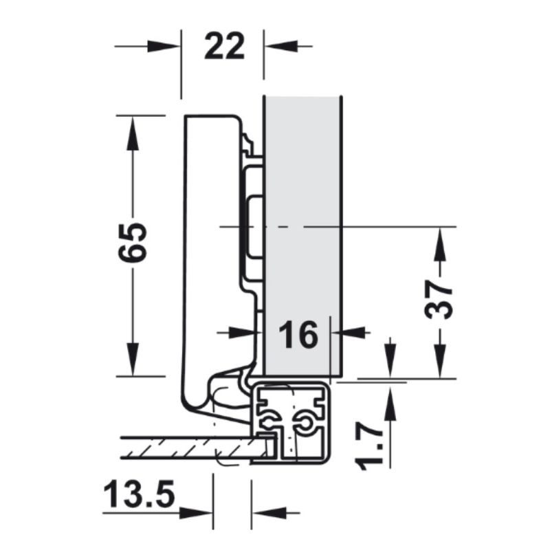 Bản Lề Metalla SM 110º Trùm Ngoài Hafele 315.26.710 7 Kích thước của bản Lề Metalla SM 110º Trùm Ngoài Hafele 315.26.710