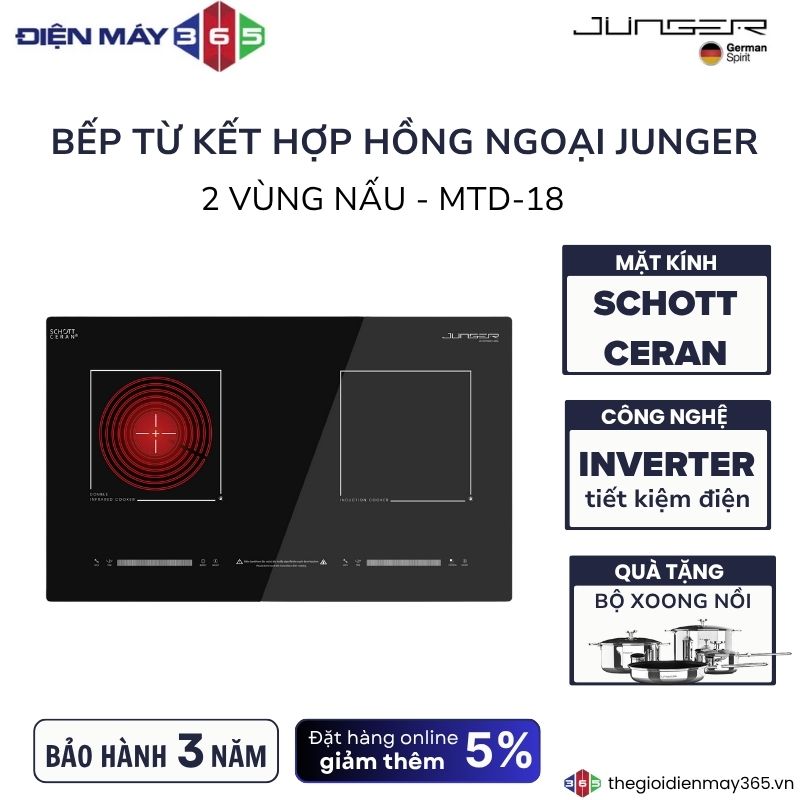Bếp từ kết hợp hồng ngoại Junger MTD-18 lắp âm 3 Bếp từ kết hợp hồng ngoại Junger MTD-18 lắp âm