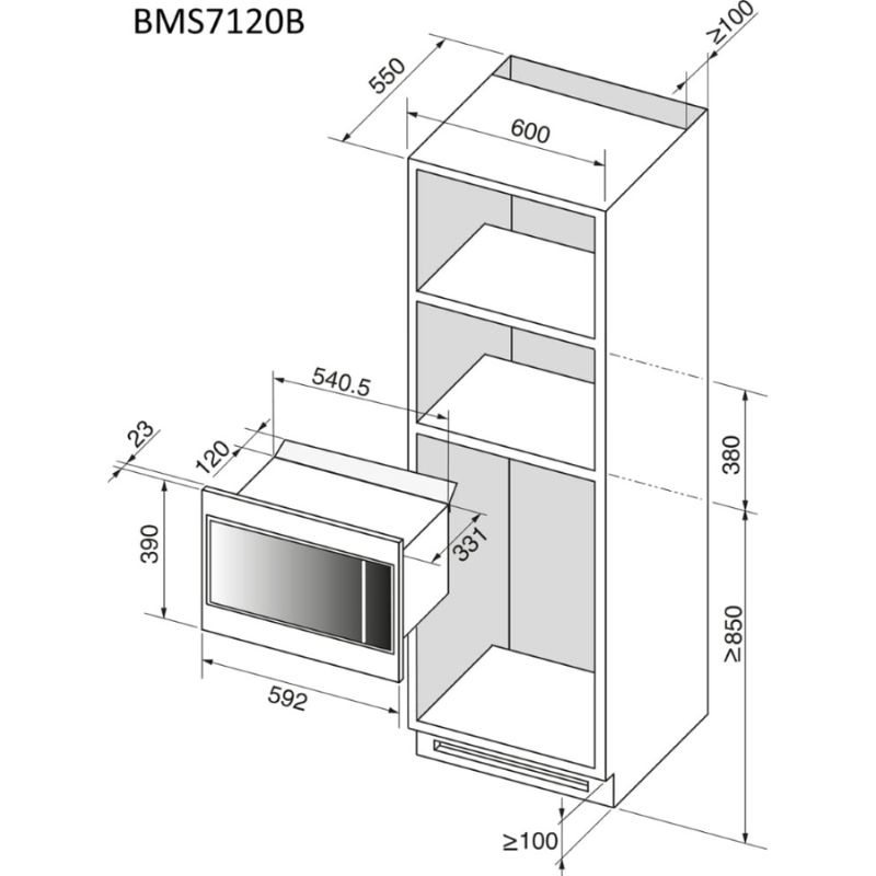 Lò vi sóng mini 26L Brandt BMS7120X 4 Kích thước lò vi sóng mini 26L Brandt BMS7120X