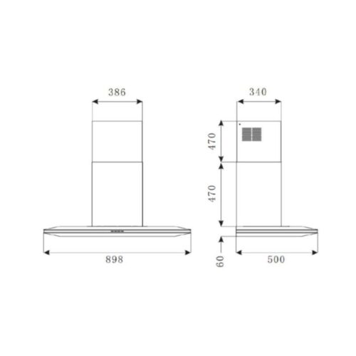Máy hút mùi áp tường Brandt AD9905B 7 Kích thước máy hút mùi áp tường Brandt AD9905B