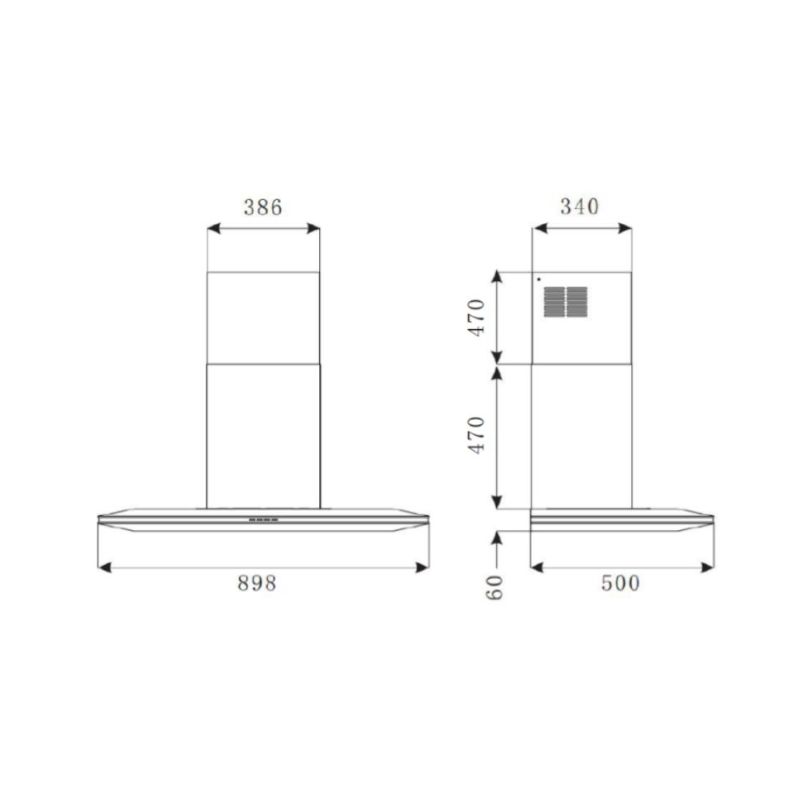 Máy hút mùi áp tường Brandt AD9905B 5 Kích thước máy hút mùi áp tường Brandt AD9905B